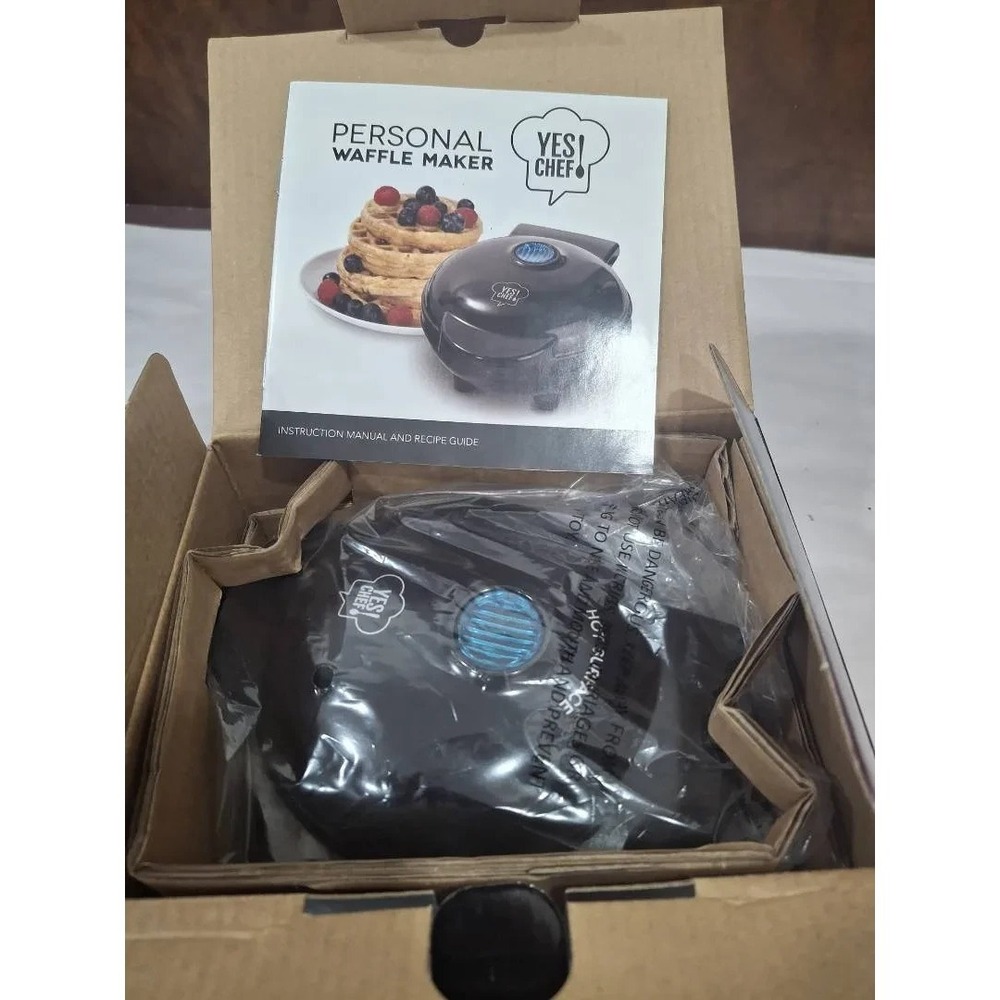 Yes Chef Personal Black Mini Waffle Maker NEW IN BOX